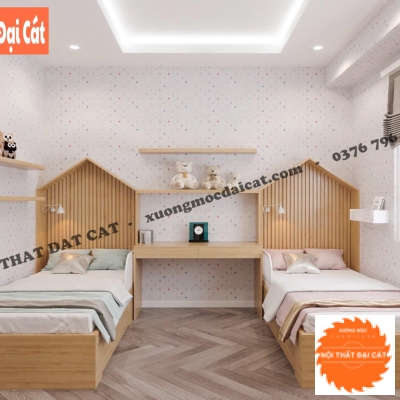 Giường ngủ đôi bằng gỗ cho bé GTE034