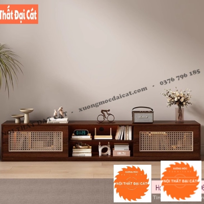 Kệ tivi gỗ mây thiết kế đẹp KTV426