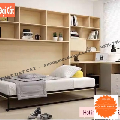 Giường gấp tích hợp bàn làm việc kệ sách GG021