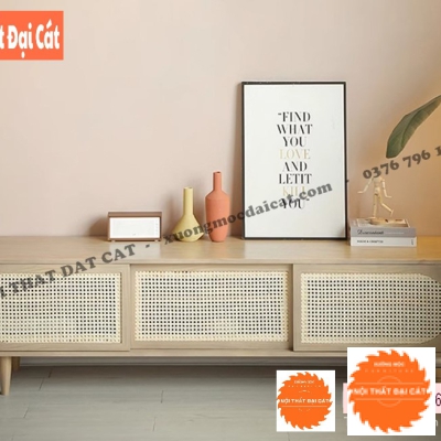 Kệ tivi gỗ mây thiết kế đẹp KTV427