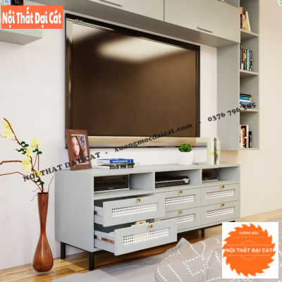 Kệ tivi gỗ cánh mây thiết kế đẹp KTM035