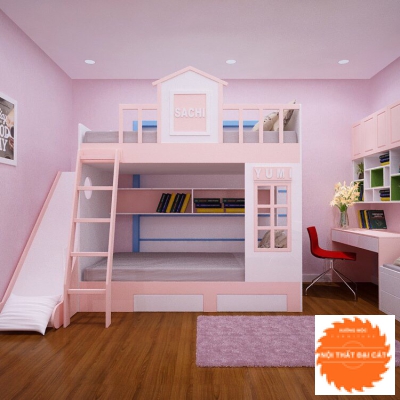 Giường tầng màu hồng cho bé GT001