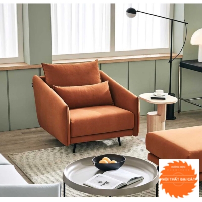 Ghế sofa đơn chân sắt nâu cam hiện đại