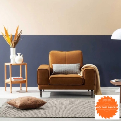 Ghế sofa đơn chân sắt vàng nâu hiện đại