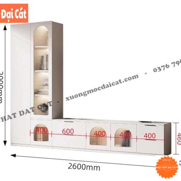 Kệ tivi tích hợp tủ trang trí phòng khách KKH107
