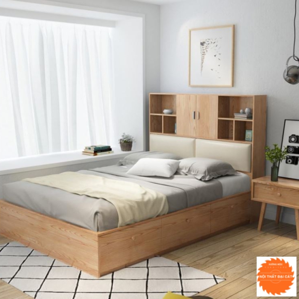 Giường ngủ kèm kệ để đồ đầu giường G047