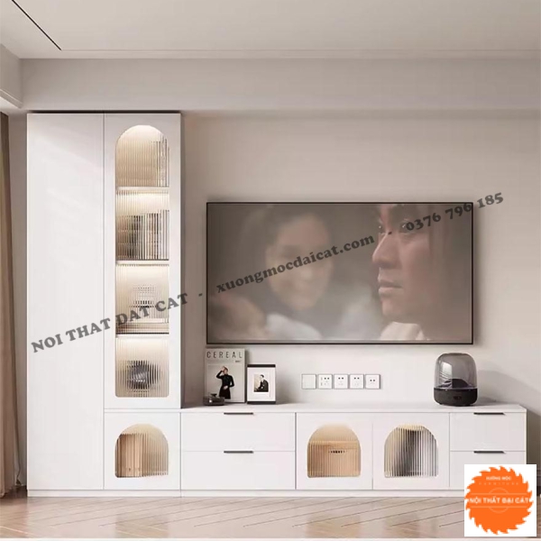 Kệ tivi tích hợp tủ trang trí phòng khách KKH107