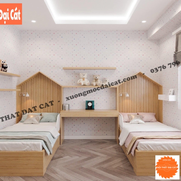 Giường ngủ đôi bằng gỗ cho bé GTE034