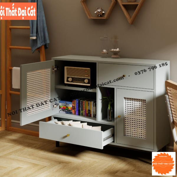 Tủ trưng bày, trang trí gỗ mây TGM008
