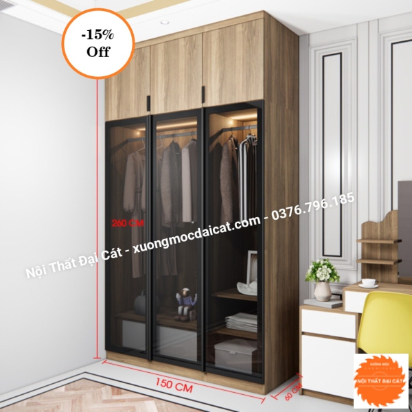 Tủ áo quần 3 cánh kính MS22219