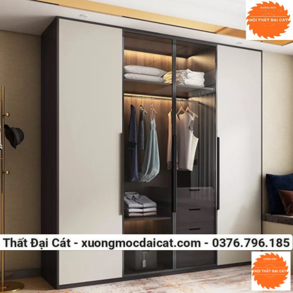 Tủ áo quần gỗ kính MS22232