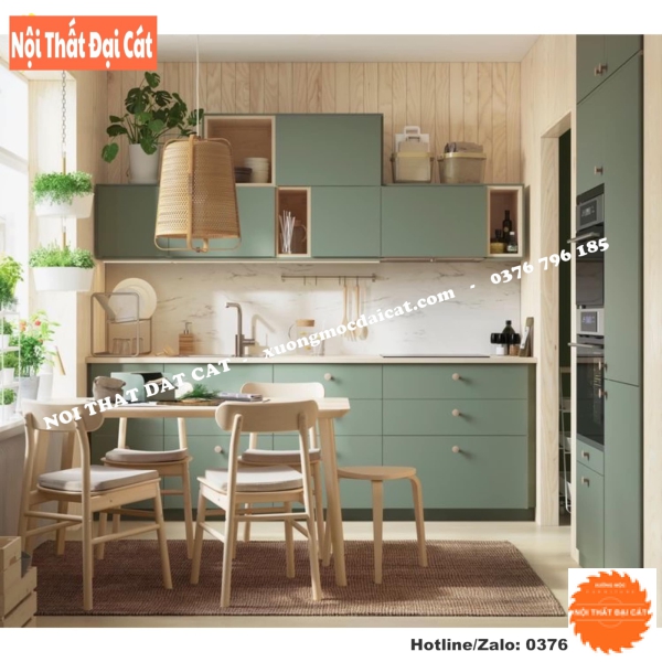 Tủ bếp tone xanh lá thiết kế nhỏ gọn TB0140