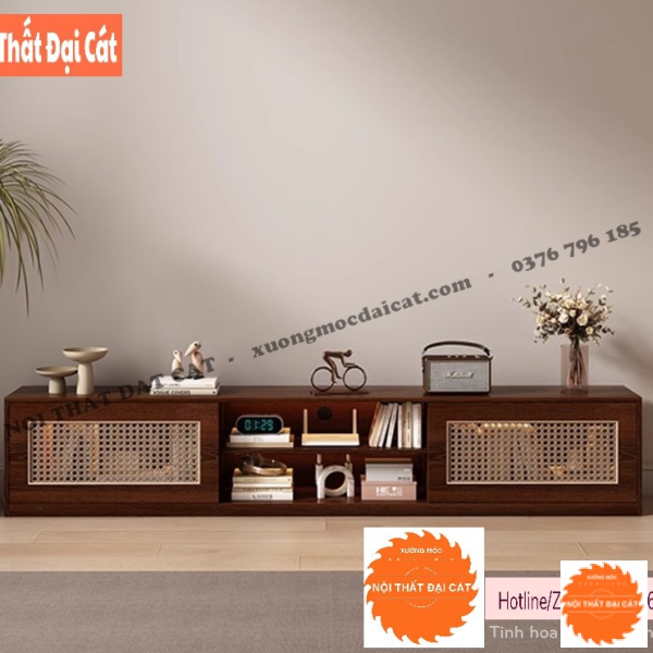 Kệ tivi gỗ mây thiết kế đẹp KTV426