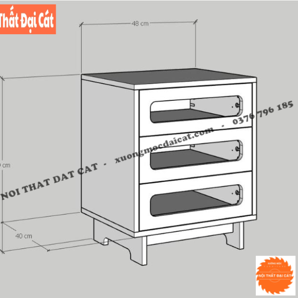 Tủ gỗ mây lưu trữ đồ 3 hộc kéo TGM013