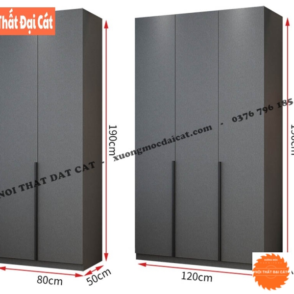 Tủ quần áo tone xám gỗ kết hợp kính TA183