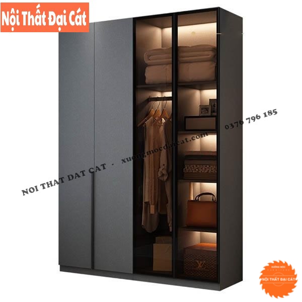Tủ quần áo tone xám gỗ kết hợp kính TA183