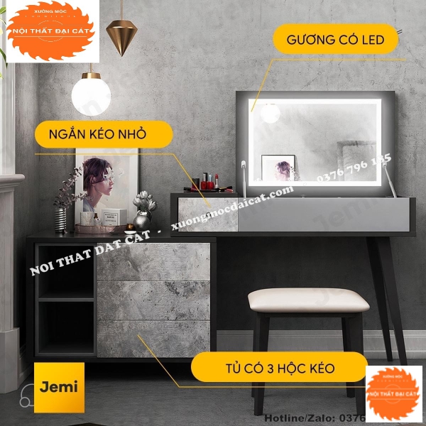 Bàn trang điểm màu xám đẹp BTĐ108