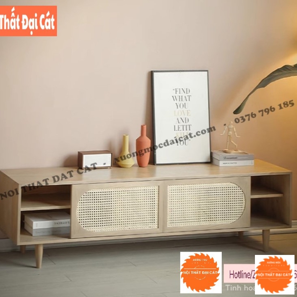 Kệ tivi gỗ mây thiết kế đẹp KTV427