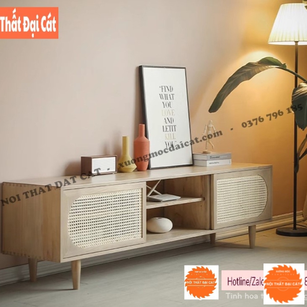Kệ tivi gỗ mây thiết kế đẹp KTV427