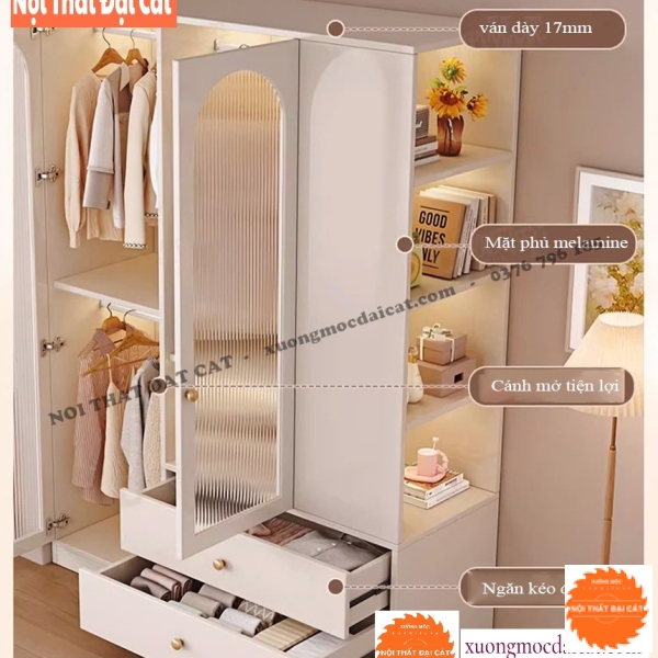 Tủ áo quần kính sọc sang trọng T486