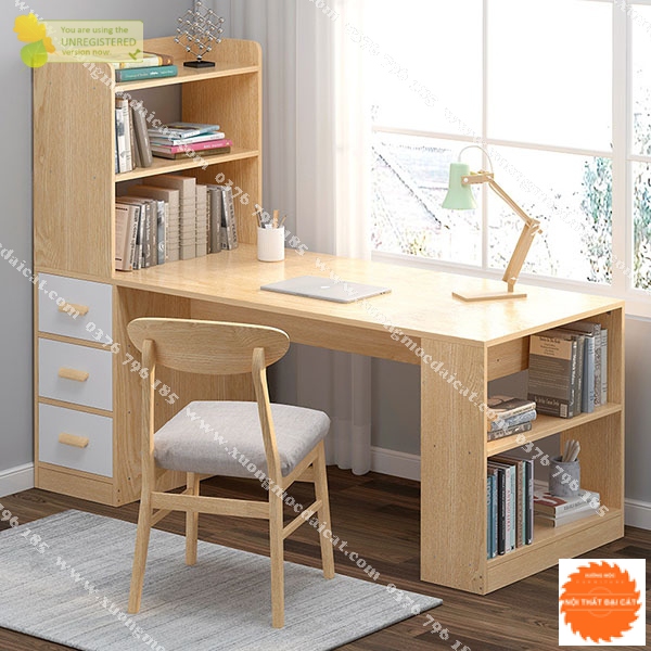 Bàn học gỗ kết hợp kệ để sách đẹp BH055