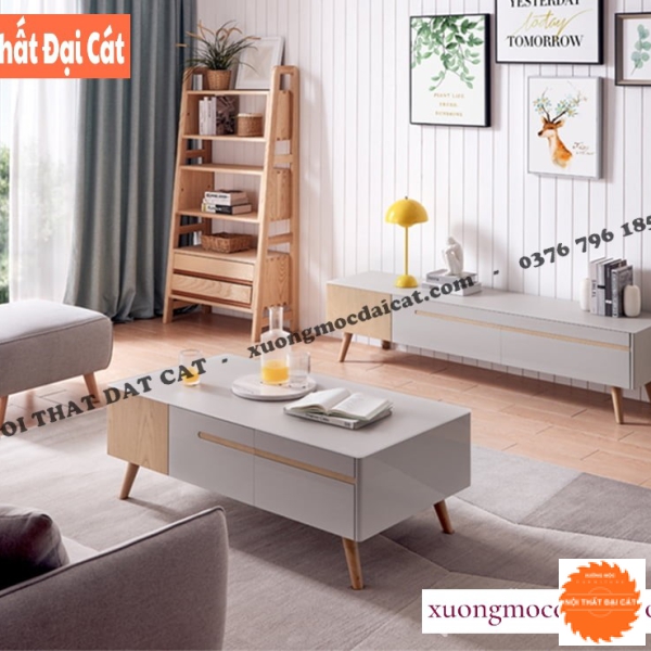Bàn sofa màu gỗ kết hợp màu xám BS062
