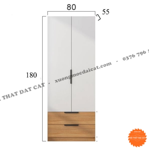 Tủ áo quần gỗ thiết kế 2 cánh T487