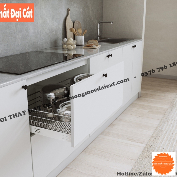 Tủ bếp tone trắng hiện đại cho phòng bếp TB0132