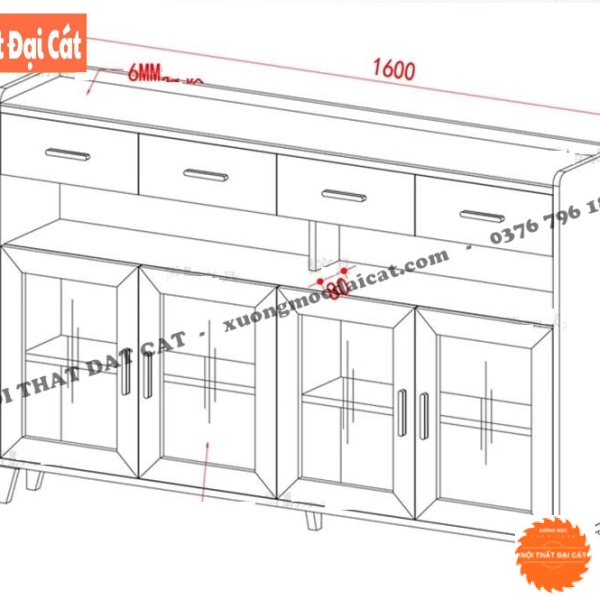 Tủ gỗ kính đựng bát đĩa TBN095