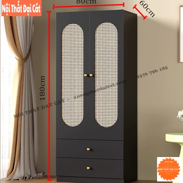 Tủ Quần Áo 2 Cánh Lưới Mây – Phong Cách Hiện Đại TAM007