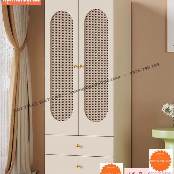 Tủ Quần Áo 2 Cánh Lưới Mây – Phong Cách Hiện Đại TAM007