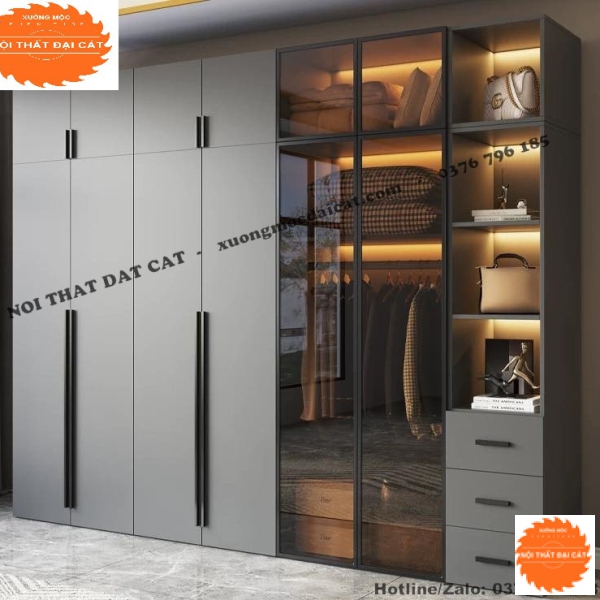 Tủ áo quần gỗ kết hợp kính MS22246