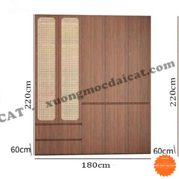 Tủ Quần Áo Gỗ Mây Đan Sang Trọng TAM008