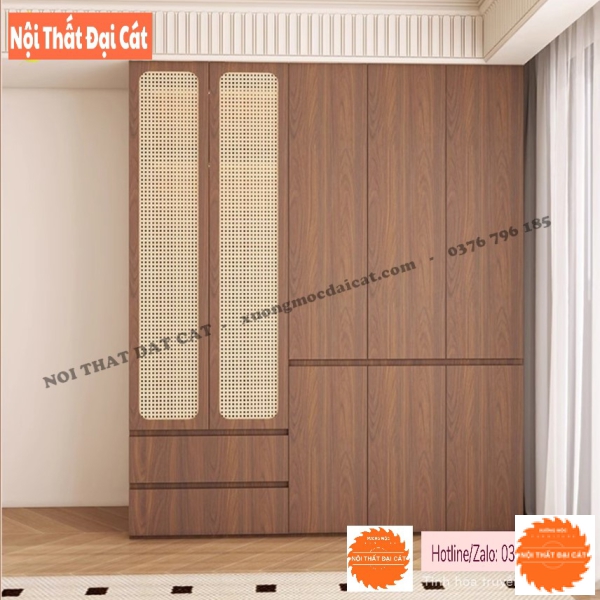 Tủ Quần Áo Gỗ Mây Đan Sang Trọng TAM008