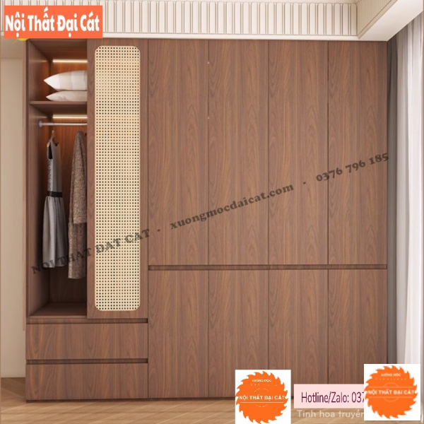 Tủ Quần Áo Gỗ Mây Đan Sang Trọng TAM008