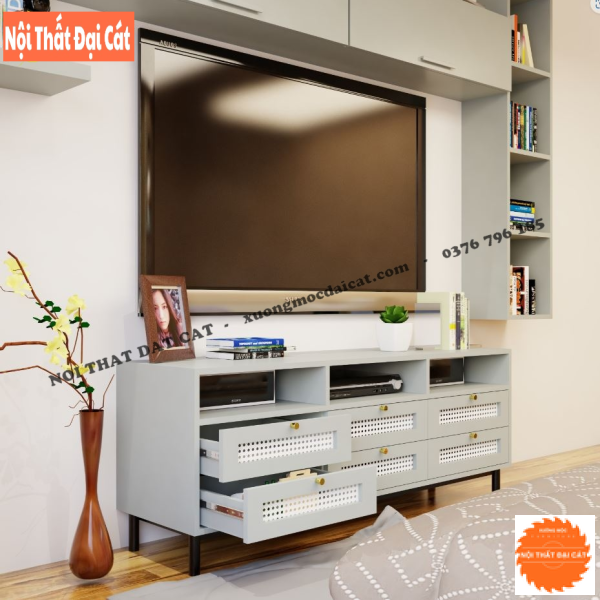 Kệ tivi gỗ cánh mây thiết kế đẹp KTM035