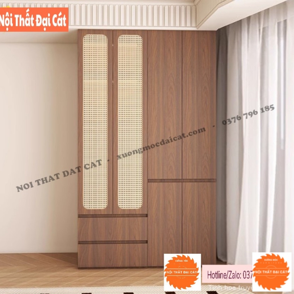Tủ Quần Áo Gỗ Mây Đan Sang Trọng TAM008