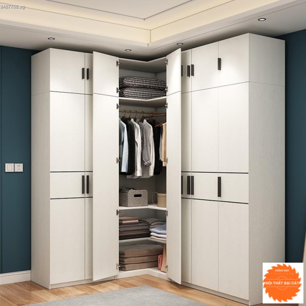 Tủ áo quần màu trắng thiết kế chữ L TA141