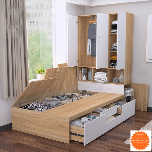 Giường ngủ thông minh MS00006 Kết hợp tủ áo quần- kệ sách