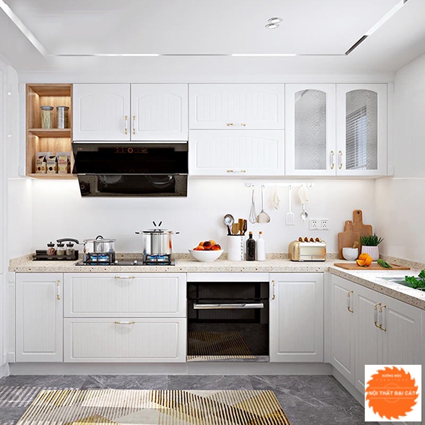 Tủ bếp lớn thiết kế tone trắng hiện đại TB0044