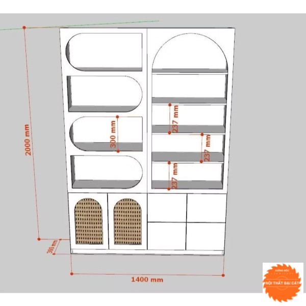 Kệ tủ trưng bày nail, salon tóc KG049