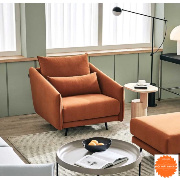 Ghế sofa đơn chân sắt nâu cam hiện đại